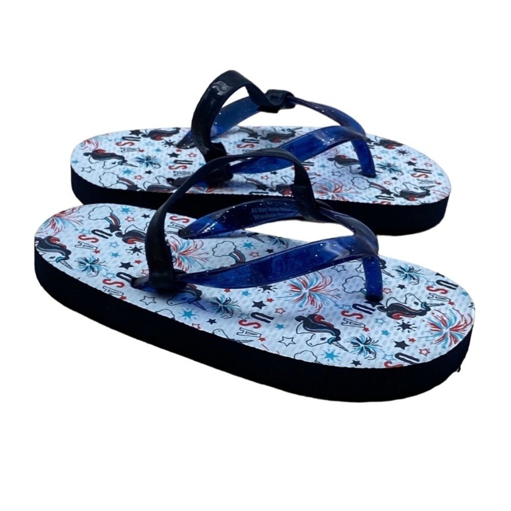 Americana‎ Flip Flops Kid Size 8/9 Slingback USA Fireworks Patriotic Unicorn